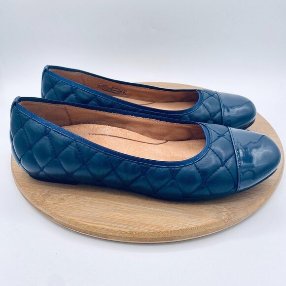 Vionic Desiree Shoes Womens 9.5 Blue Leather Orthotic Quilted Loafers Cap - Picture 1 of 11